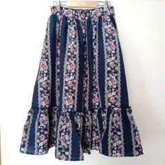 【即決価格】axes femme 花柄スカート 黒 ブラック 膝丈 ロング