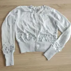 フレイアイディー　ビーズ付きシアーカーディガン　水色