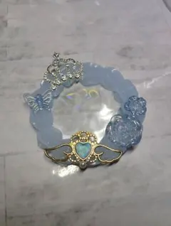 ハンドメイド　ホイップデコ　缶バッジカバー　ハート　デコ 水色