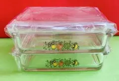 フルーツ柄 ガラス食品保存容器 2個セット
