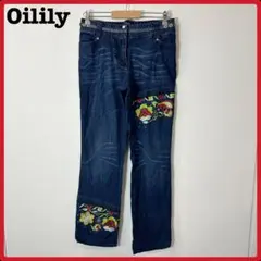 00's vintage/Oilily/デニム/フレア/刺繍/ダークブルー/美品