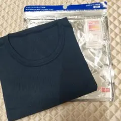 ユニクロ ヒートテック クルーネック ワッフル素材 メンズ ネイビー　S