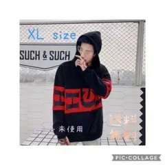 ★バイカラー ロゴパーカー★②黒基調　XLサイズ