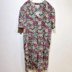 希少 USA製 S.L.FASHIONS レトロ古着 総柄花柄サロペット90s