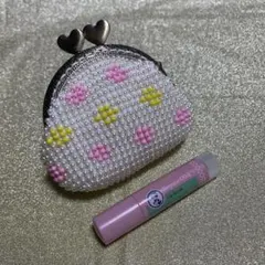 知美様専用。ピンクとイエローの水玉ビーズがま口