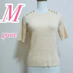 grove グローブ ベージュ 半袖ニット M リブ きれいめ レーヨンのサムネイル