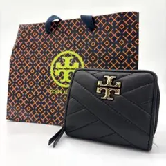 【美品】トリーバーチ　二つ折り財布　キラシェブロン　レザー　ブラック