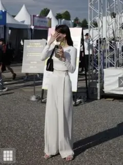 センタープレスワイドタックロングパンツ GRL