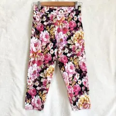 美品 花柄 フラワープリント テーパード クロップドパンツ 総柄 派手 M-L