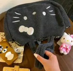 ハローキティ❤️大人可愛いもこもこトートバッグ ブラック大容量サイズ