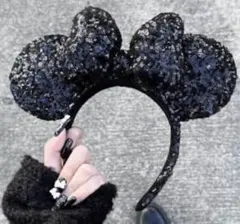 ミニー　耳カチューシャ 黒 スパンコール