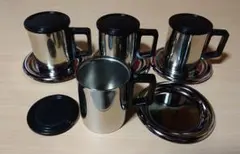 ステンレスマグカップ (キャップ&ソーサー付き) 4個セット (匿名配送)