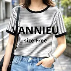 タグ付美品　VANNIEU 半袖Tシャツ リブ　ボーダー　半袖カットソー　Fのサムネイル