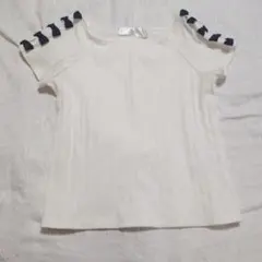リボン付きオフショルダー 半袖カットソー ホワイトのサムネイル