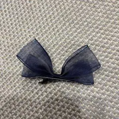 ネイビー シフォン リボン ヘアクリップ