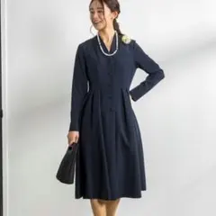 【フォルムフォルマ】スーツ風 フロントボタン フレアワンピース 入学式 卒業式
