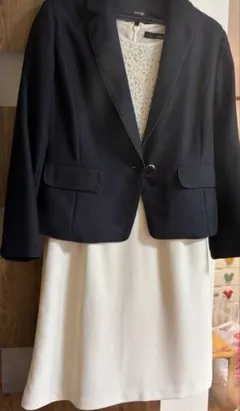 シューラルー　半袖　レース　膝丈ワンピース　黒　ジャケット　白　Mサイズ