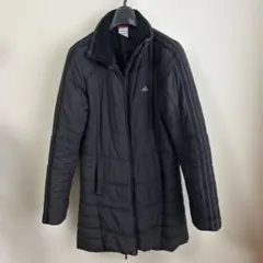 adidas 黒 キルティングロングジャケット L