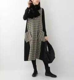 HIROKO BIZ ヒロコビス チェック柄ワンピース ウールのサムネイル