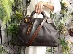 ガンチーニ　2WAY ハンドバッグ　ショルダーバッグ　ブラウン　ゴールド　金具