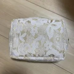 レース素材 ポーチ ホワイト ゴールドのサムネイル