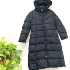 ロング中綿コート　ブラック　ダウン風　ダブルファスナー　韓国　L