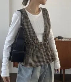 ★6.5中のみ専用【shio☺︎さま】ジーナシス／チェックジャガードペプラムベスト