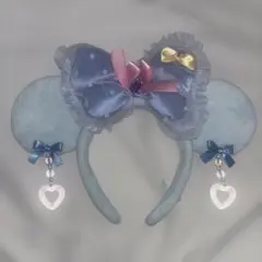 ディズニー ミニー カチューシャ 水色 イヤリング