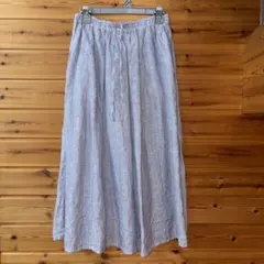 無印良品 リネン100% ロングスカート S ストライプ 裏地付 麻