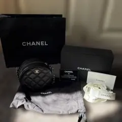 CHANELココマーク　キャビアスキン　レザーシルバーチェーン　ラウンドポーチ