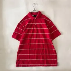 《トミーヒルフィガー》【L】ポロシャツ 赤 白ボーダー 綿100 カジュアル