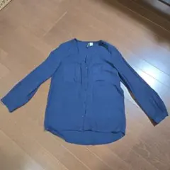 H&M ネイビー 長袖シアーシャツ カーディガン