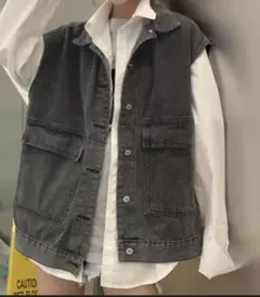 グレー ノースリーブ デニムジャケット