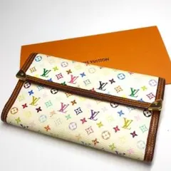 ルイヴィトン マルチカラー 三つ折り 長財布 インターナショナル マロン 白