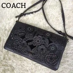 コーチ ショルダーバッグ 2way ティーローズ 斜め掛け レザー ブラック