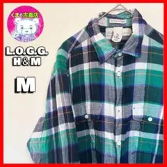 usa古着 L.O.G.G. H＆M ネルシャツ M チェック グリーンネイビー