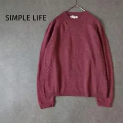 SIMPLE LIFE／レナウン　ケーブルニット セーター　クールネック レッド