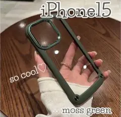 iphone15 耐衝撃 シリコン　クリア　ハードケース カーキ 緑 写真　推し