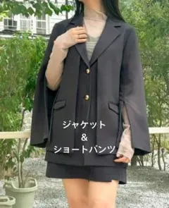 レイヤードライクウエストジャケット＆ショートパンツM セット チャコールグレーのサムネイル