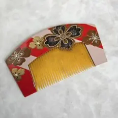 アンティーク　鼈甲風　櫛　螺鈿　O6　金工風　かんざし　笄　金蒔絵　着物　浴衣