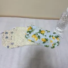 ハンドメイド　レモン柄、花柄、ハート柄のお弁当袋3個セット