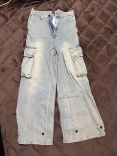 CLEL カーゴデニムパンツ ベージュブルー系