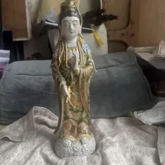 古美術 九谷焼 菊仙 観音像 置物 仏教 オブジェ 菩薩 仏像 工芸品