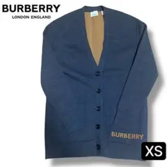 美品【BURBERRY】Vネック カーディガン ロゴ入り グレー XS 長袖