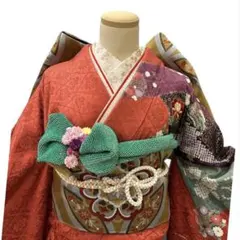 (5087) ✿ 正絹 振袖 セット✿ ◆古典柄 御所車 絞りと刺繍