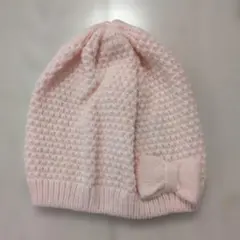 【美品！】H＆М女の子 リボン付きニット帽 ベビーピンク 51cm☆