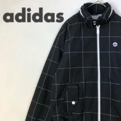 3109 アディダスオリジナルス　ジャージ　ジャケット　刺繍　ロゴ　チェック　黒