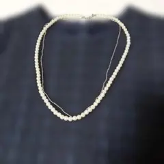 パール調 2連ネックレス シルバーカラーN01