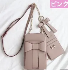 maki スマホショルダー　リボン　しまむら　ショルダーバッグ　ピンク メルミーのサムネイル