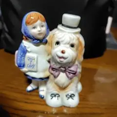 少女と犬 貯金箱